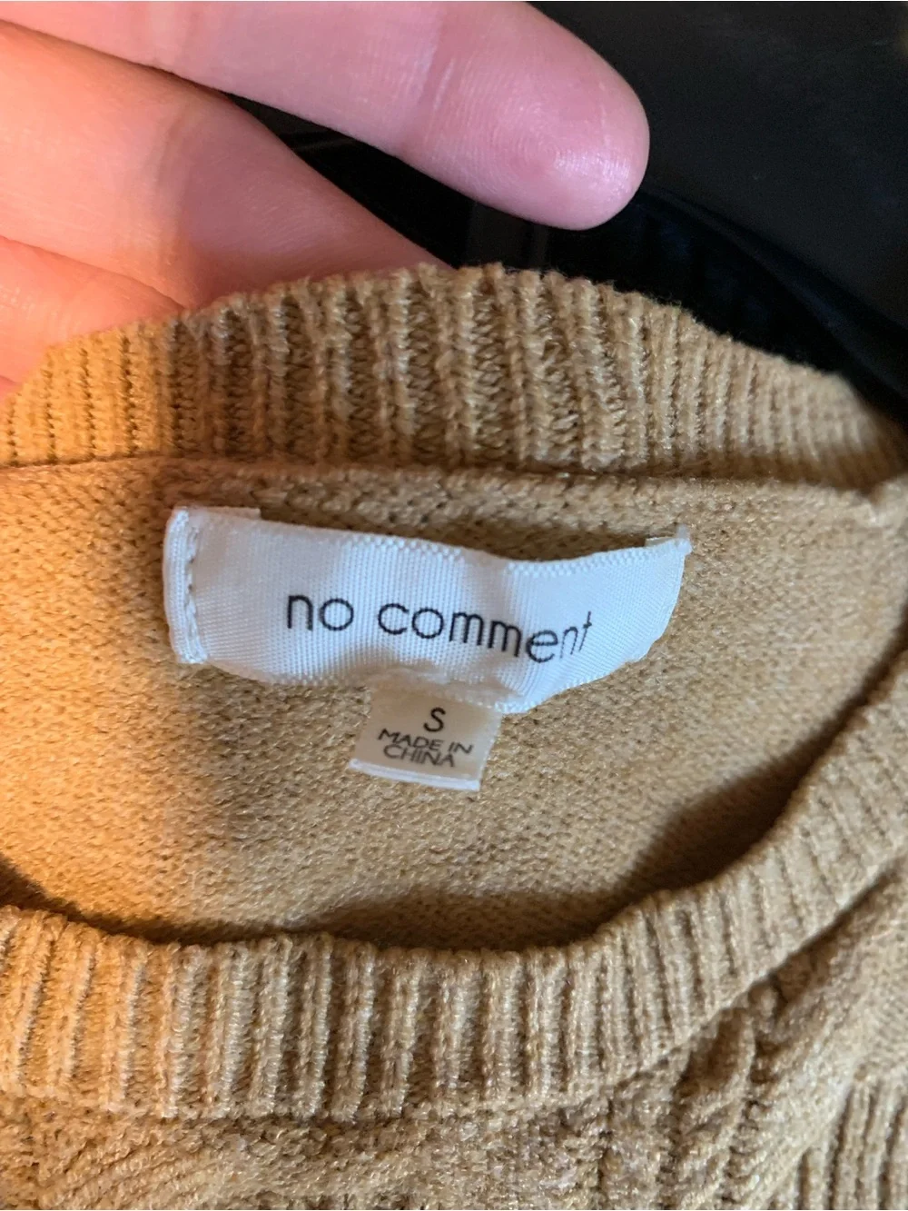 Small No Comment Textured Crewneck Sweater - Camel